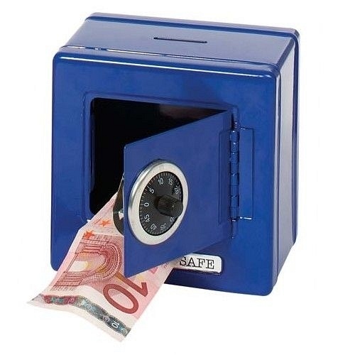 Niebieska skarbonka - metalowy sejf
